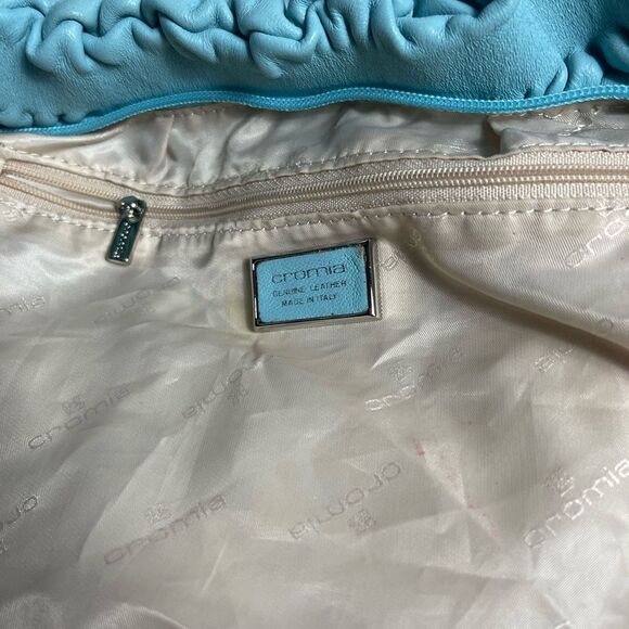 Cromia leather Blue shoulder bag Khaki & brown accent silver tone chain charms - Picture 16 of 16